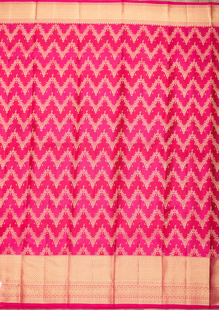 Rani Pink Pure Silk Jaal Saree With Matching Blouse Piece