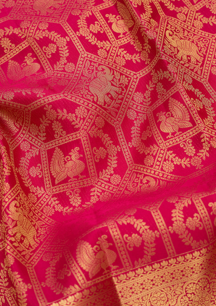 Rani Pink Pure Silk Jaal Saree With Matching Blouse Piece