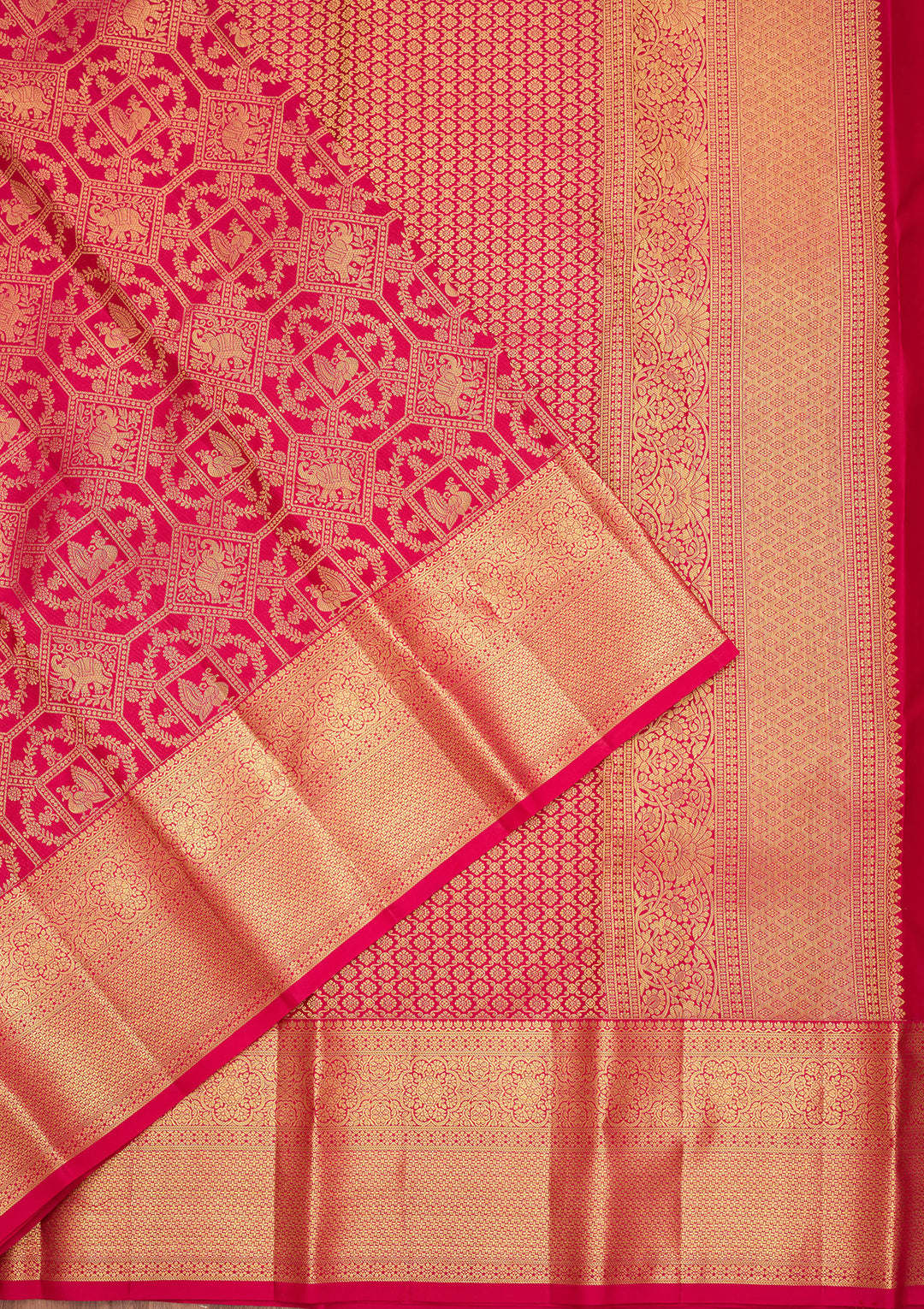 Rani Pink Pure Silk Jaal Saree With Matching Blouse Piece