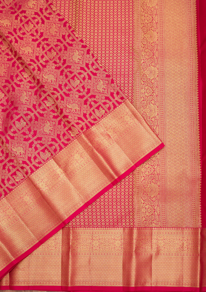 Rani Pink Pure Silk Jaal Saree With Matching Blouse Piece