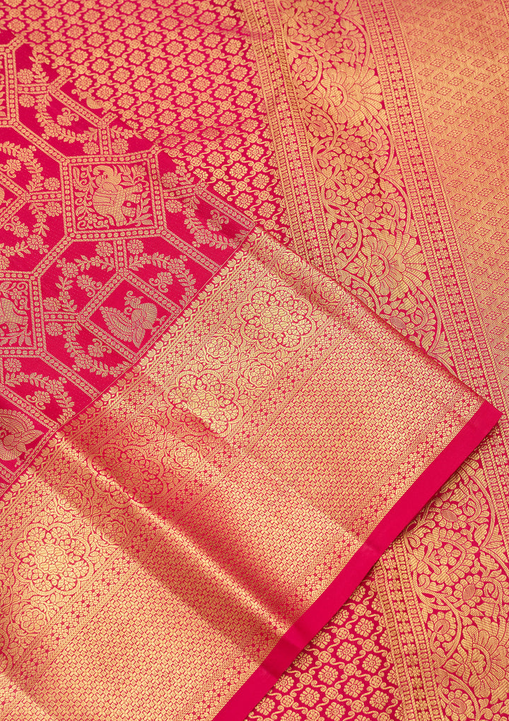 Rani Pink Pure Silk Jaal Saree With Matching Blouse Piece