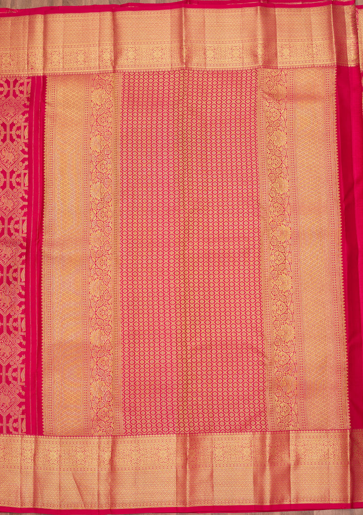 Rani Pink Pure Silk Jaal Saree With Matching Blouse Piece
