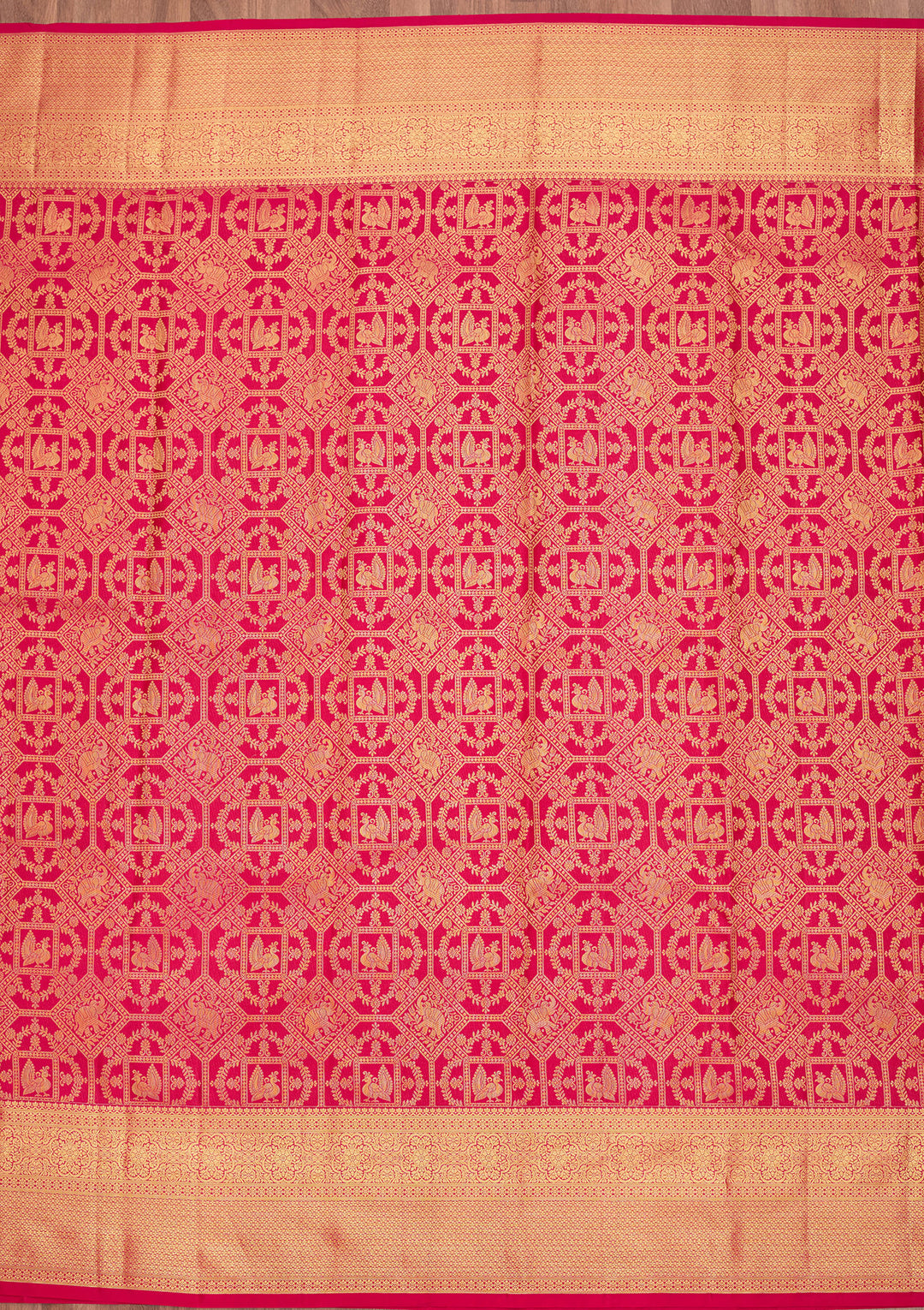 Rani Pink Pure Silk Jaal Saree With Matching Blouse Piece