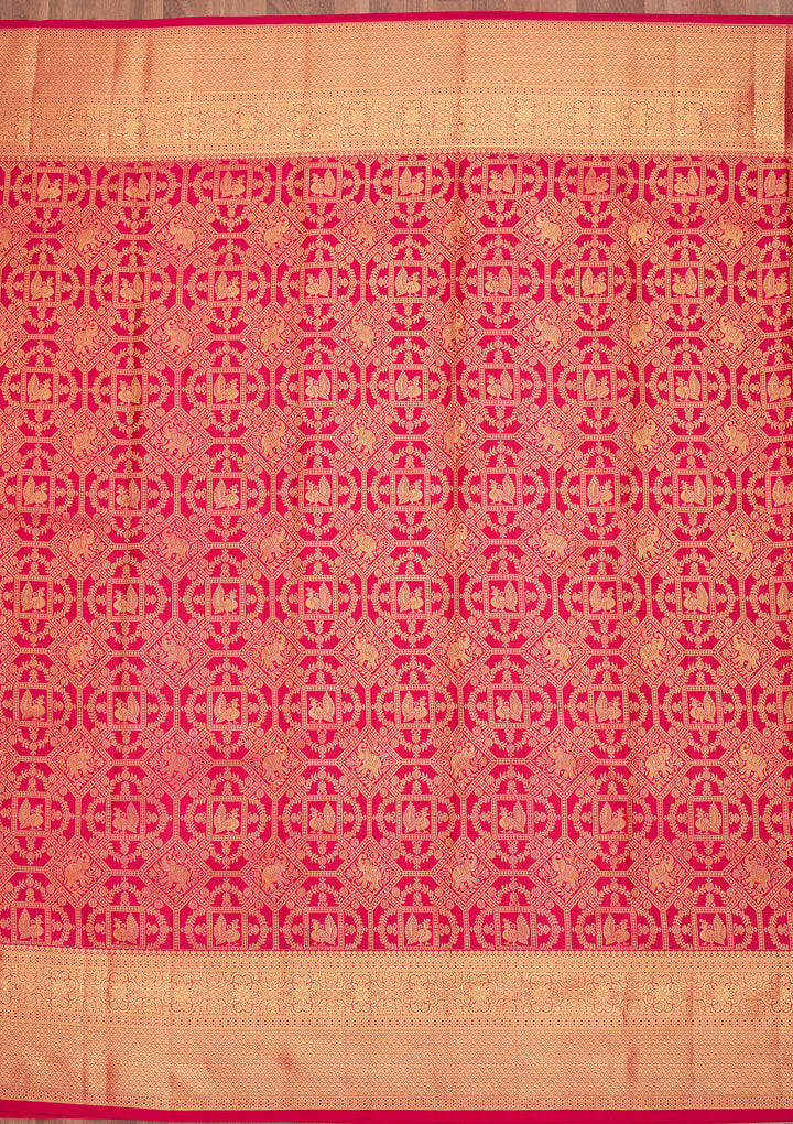 Rani Pink Pure Silk Jaal Saree With Matching Blouse Piece