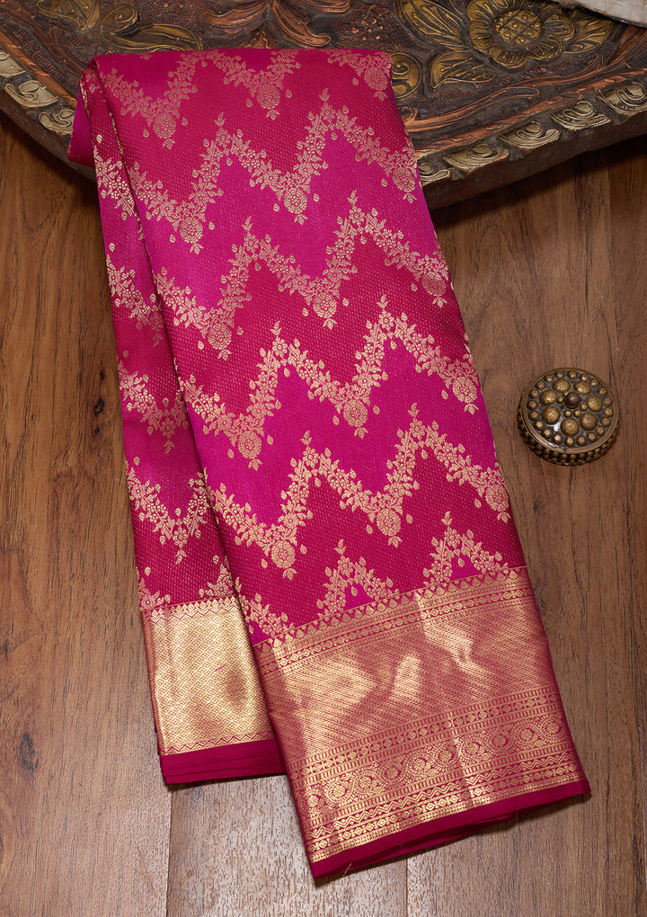 Magenta Pink Pure Silk Stripes Saree With Matching Blouse Piece