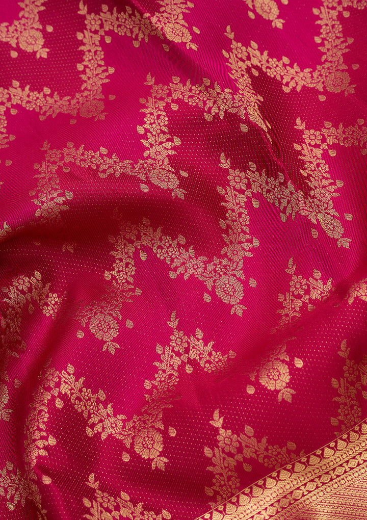 Magenta Pink Pure Silk Stripes Saree With Matching Blouse Piece