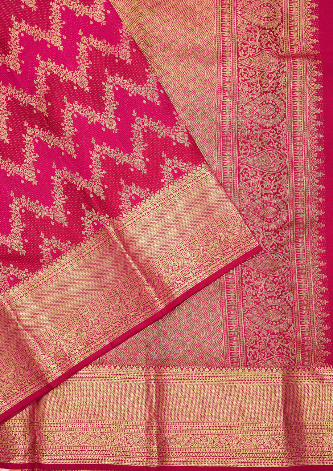 Magenta Pink Pure Silk Stripes Saree With Matching Blouse Piece