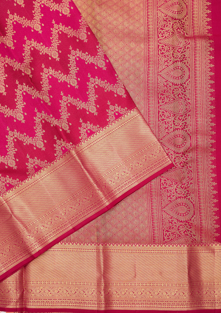 Magenta Pink Pure Silk Stripes Saree With Matching Blouse Piece