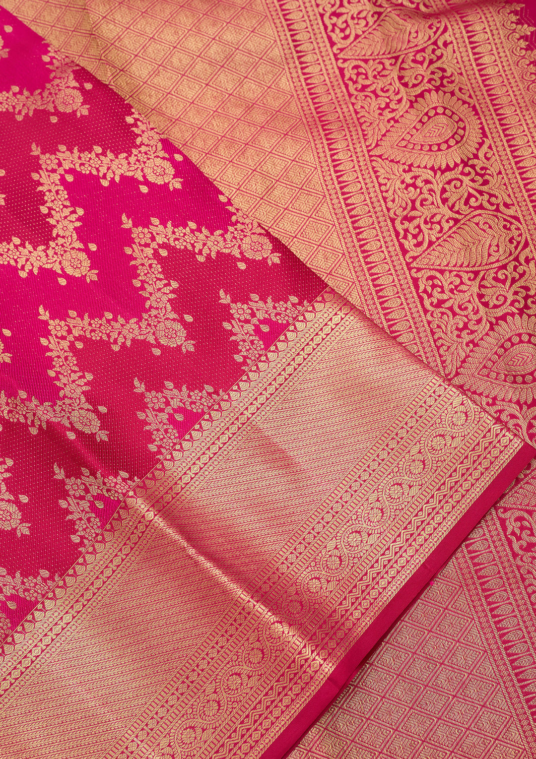 Magenta Pink Pure Silk Stripes Saree With Matching Blouse Piece