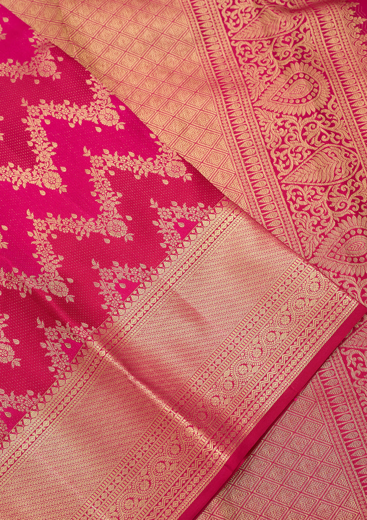 Magenta Pink Pure Silk Stripes Saree With Matching Blouse Piece