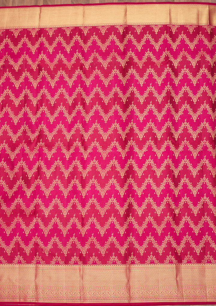 Magenta Pink Pure Silk Stripes Saree With Matching Blouse Piece
