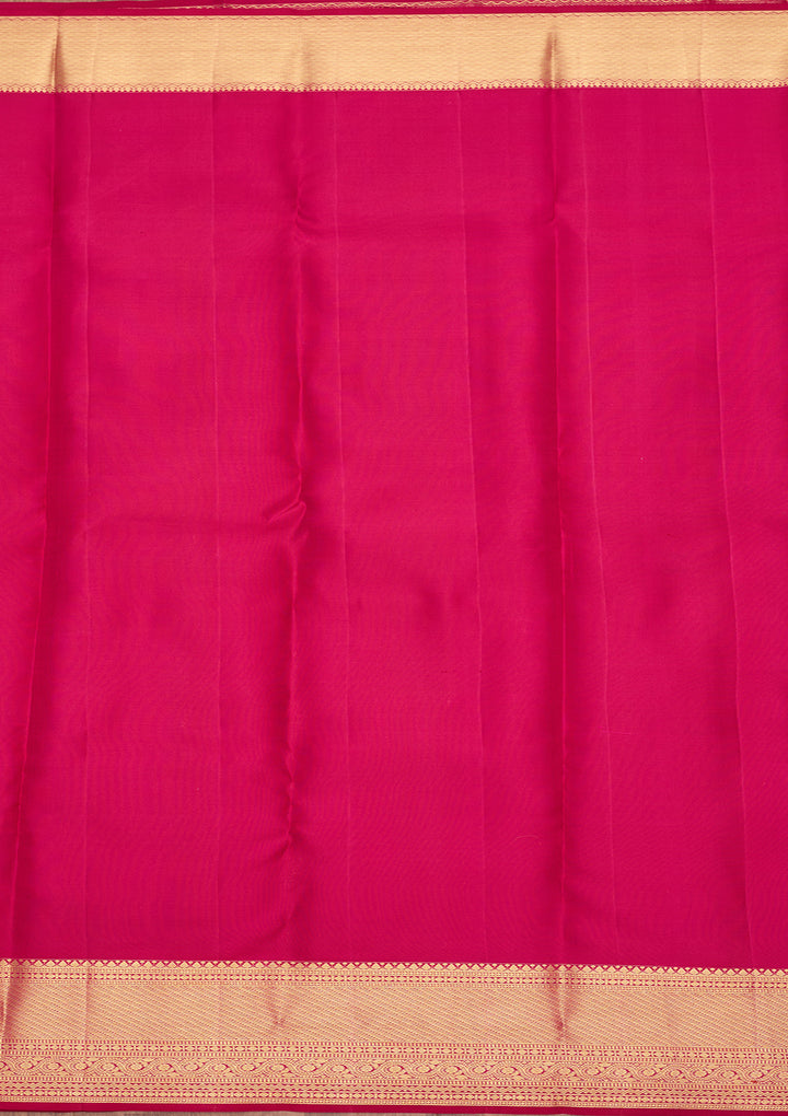 Magenta Pink Pure Silk Stripes Saree With Matching Blouse Piece
