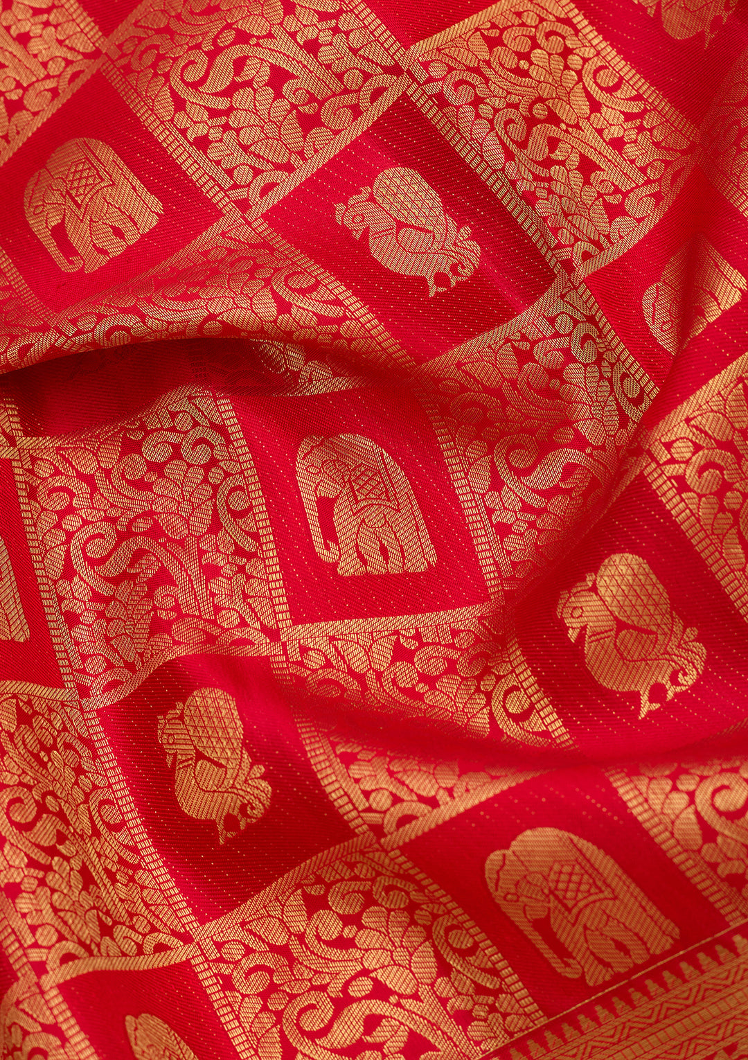 Red Pure Silk Jaal Saree With Matching Blouse Piece
