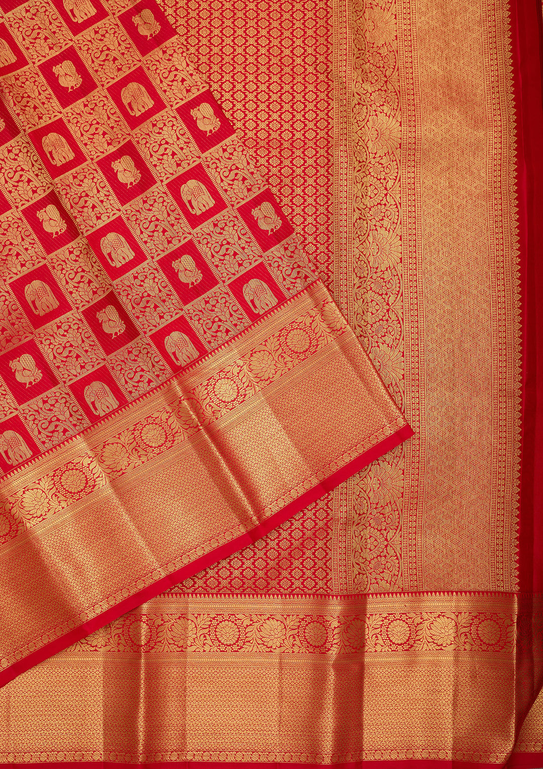 Red Pure Silk Jaal Saree With Matching Blouse Piece