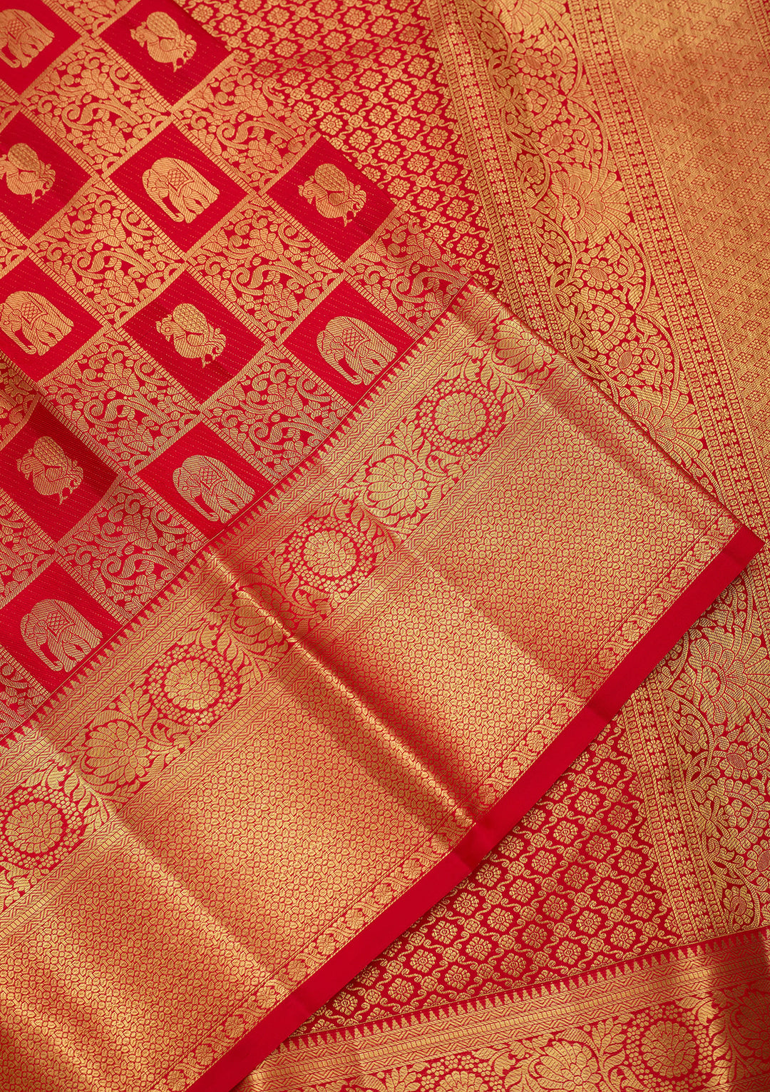 Red Pure Silk Jaal Saree With Matching Blouse Piece