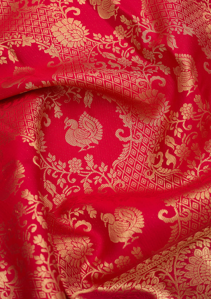 Rani Pink Pure Silk Jaal Saree With Matching Blouse Piece