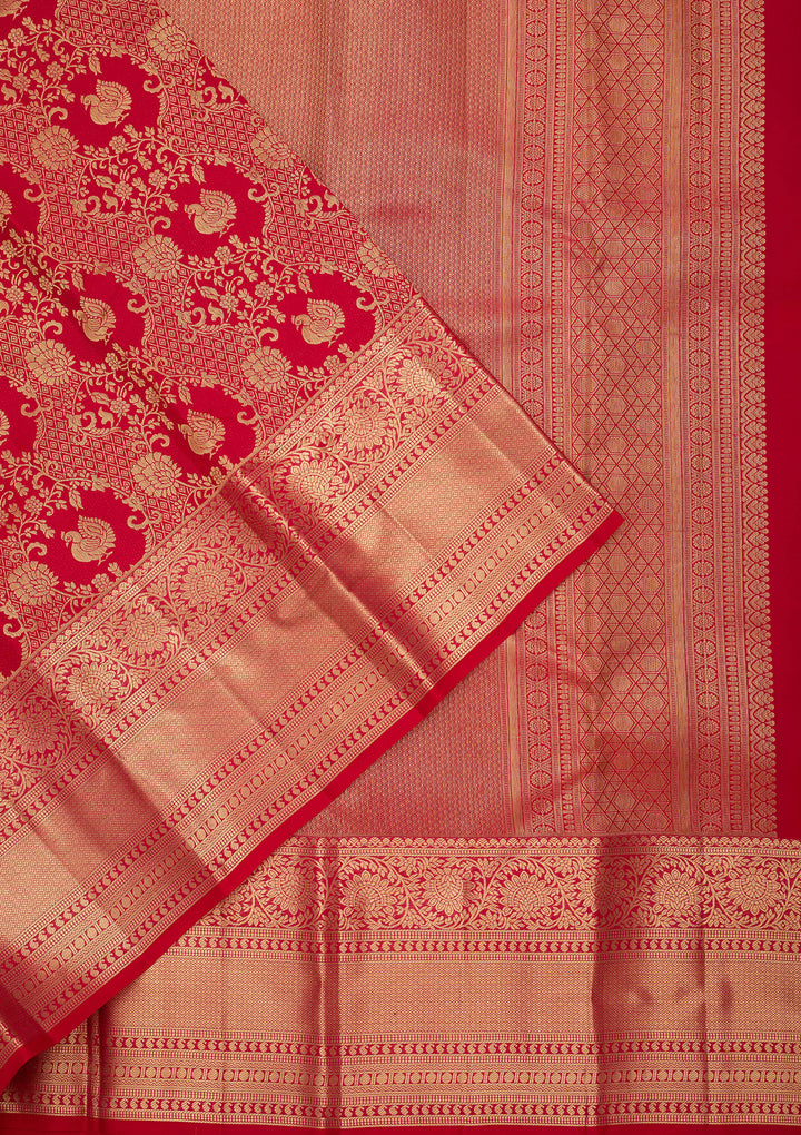 Rani Pink Pure Silk Jaal Saree With Matching Blouse Piece