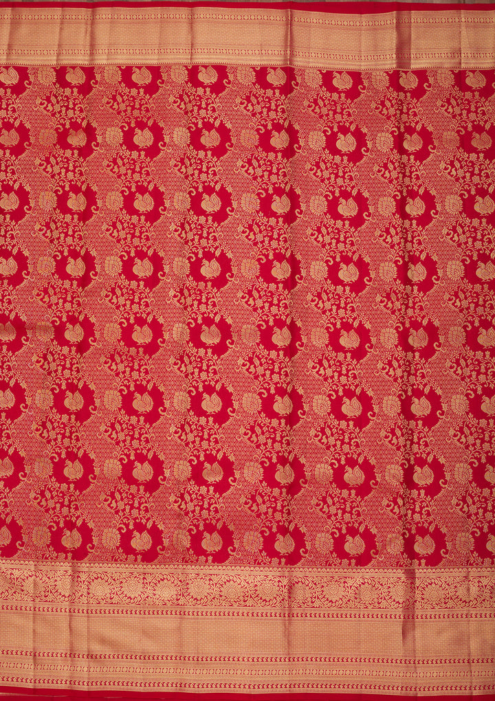 Rani Pink Pure Silk Jaal Saree With Matching Blouse Piece
