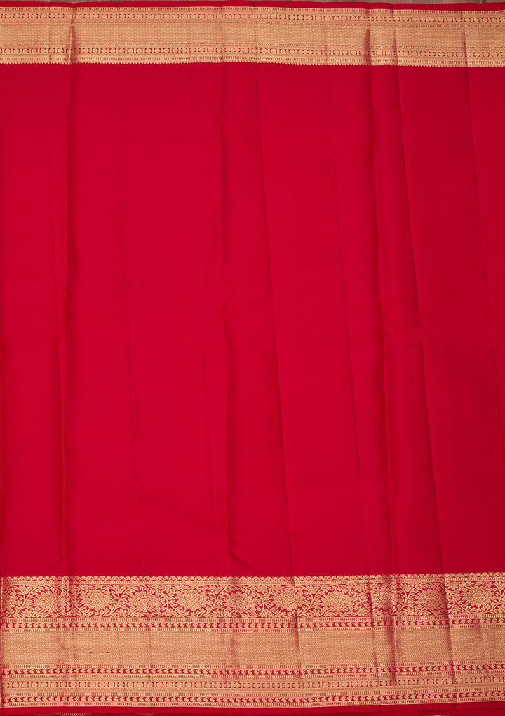 Rani Pink Pure Silk Jaal Saree With Matching Blouse Piece