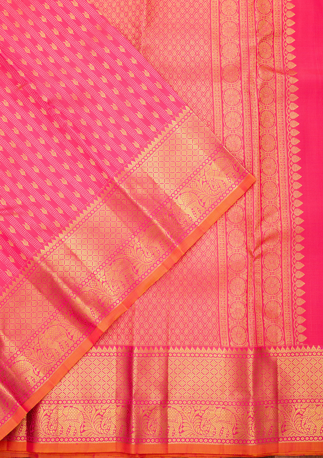 Pink Pure Silk Jaal Saree With Matching Blouse Piece