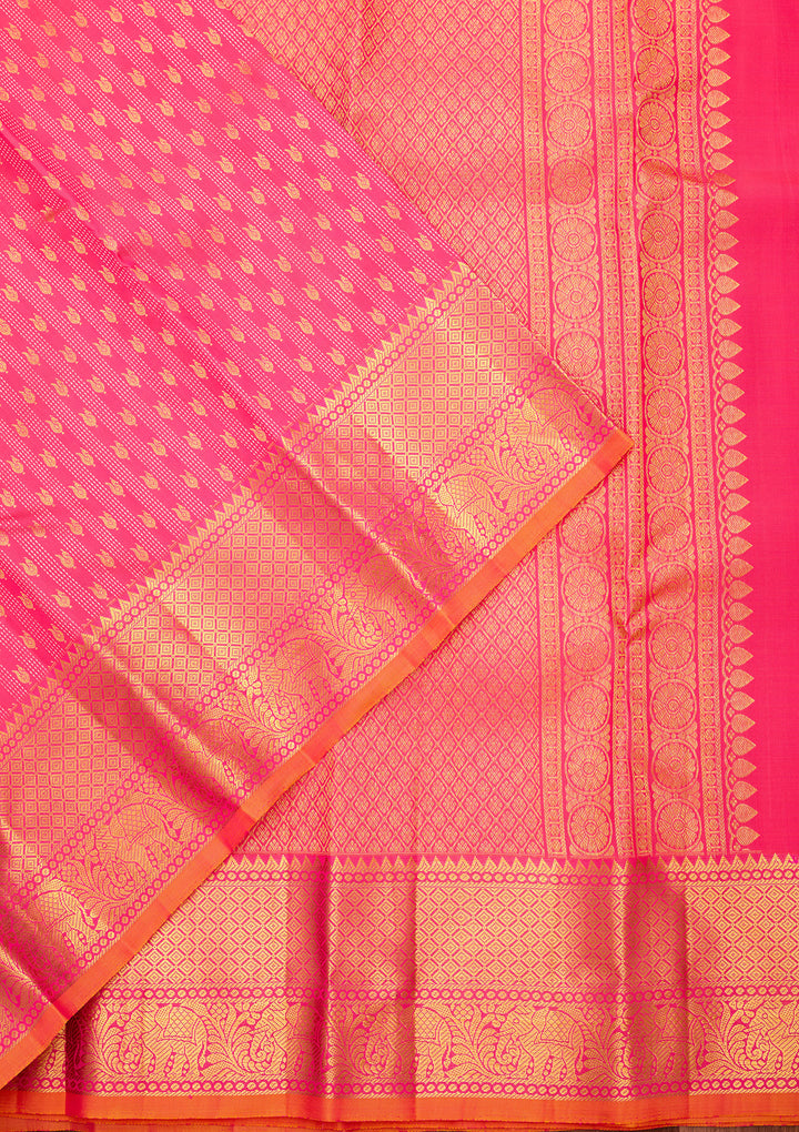 Pink Pure Silk Jaal Saree With Matching Blouse Piece