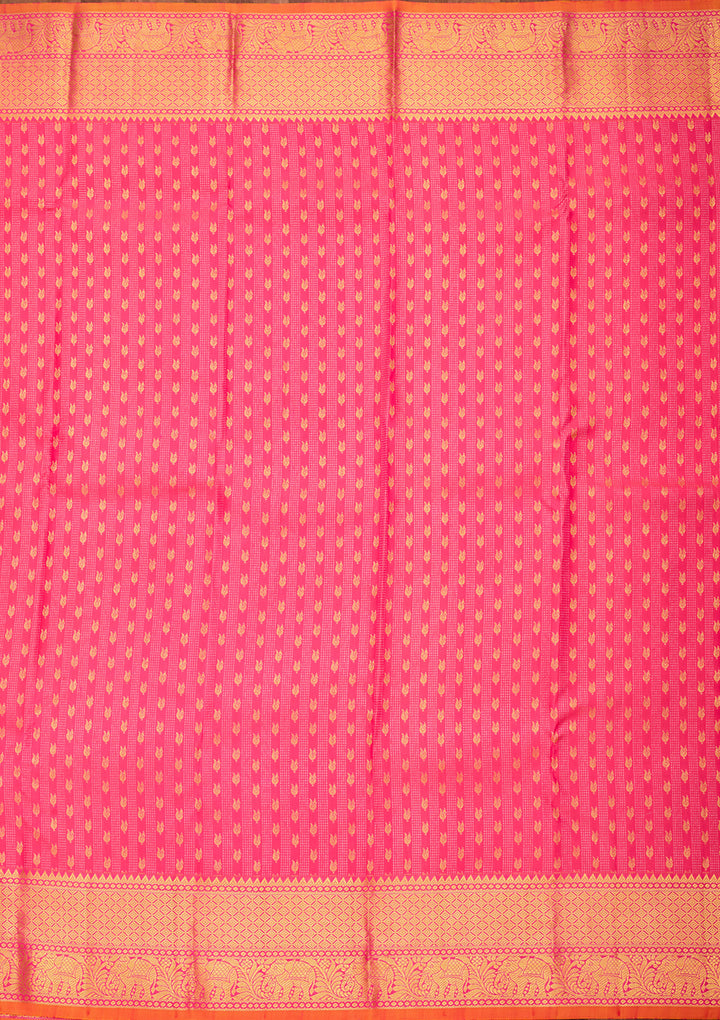 Pink Pure Silk Jaal Saree With Matching Blouse Piece