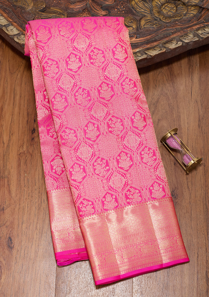 Rani Pink Pure Silk Jaal Saree With Matching Blouse Piece