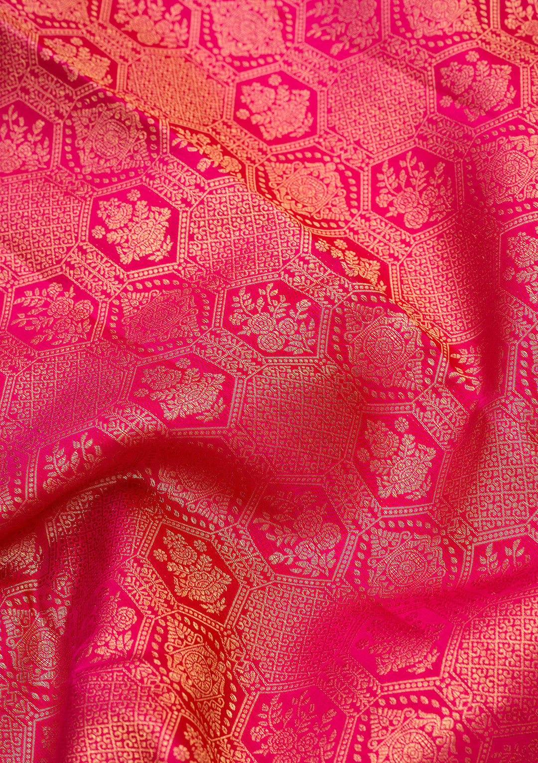 Rani Pink Pure Silk Jaal Saree With Matching Blouse Piece