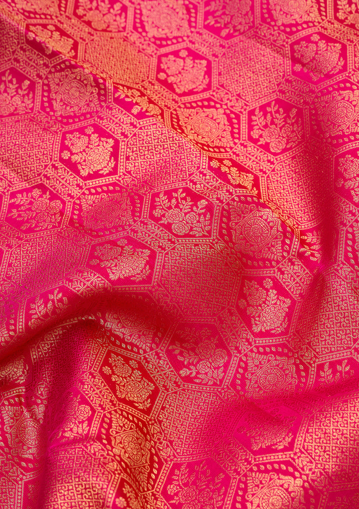 Rani Pink Pure Silk Jaal Saree With Matching Blouse Piece