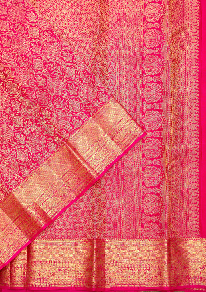 Rani Pink Pure Silk Jaal Saree With Matching Blouse Piece
