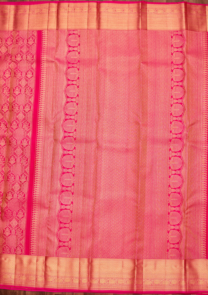 Rani Pink Pure Silk Jaal Saree With Matching Blouse Piece