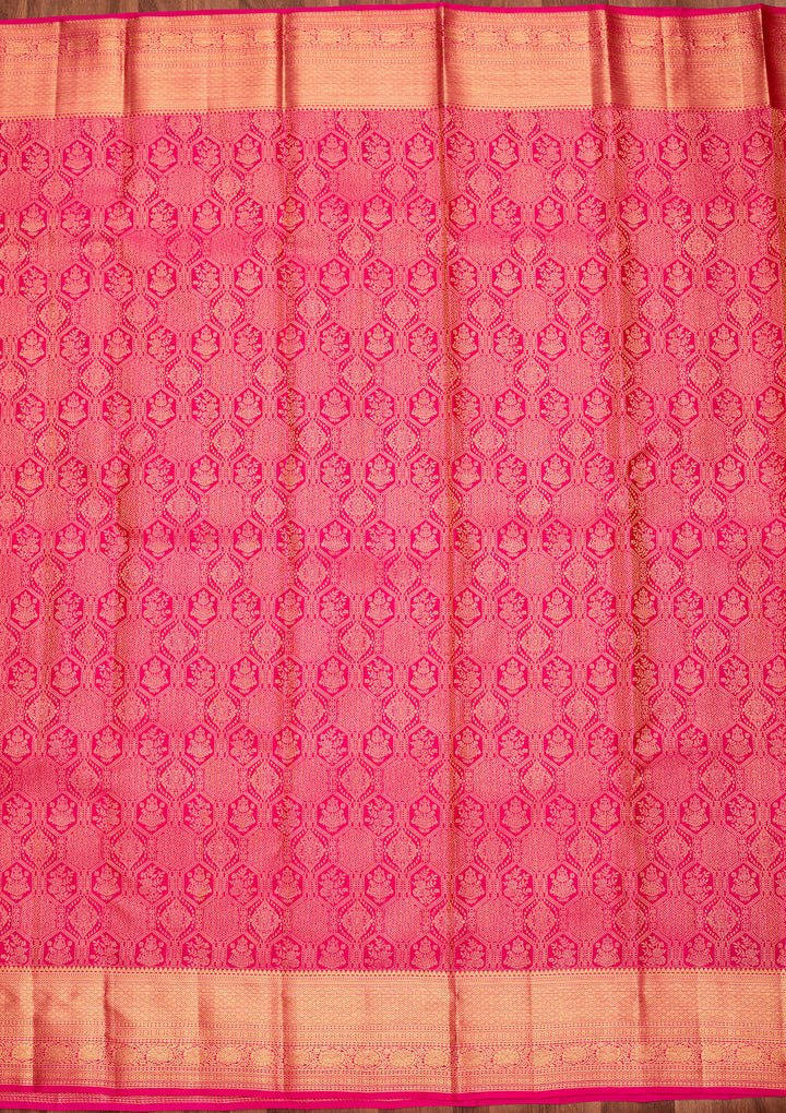 Rani Pink Pure Silk Jaal Saree With Matching Blouse Piece