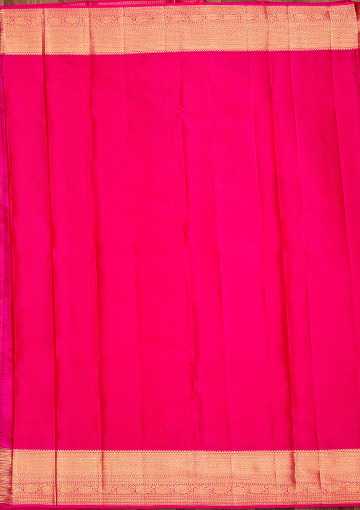 Rani Pink Pure Silk Jaal Saree With Matching Blouse Piece