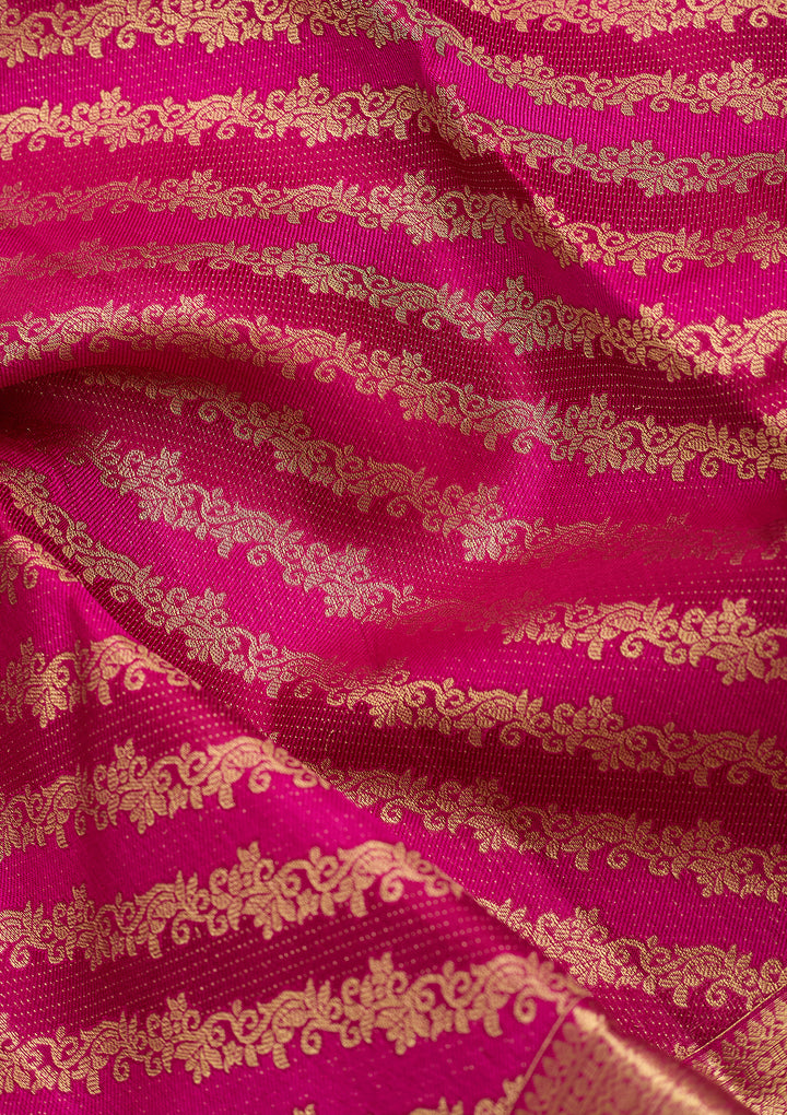 Magenta Pink Pure Silk Stripes Saree With Matching Blouse Piece