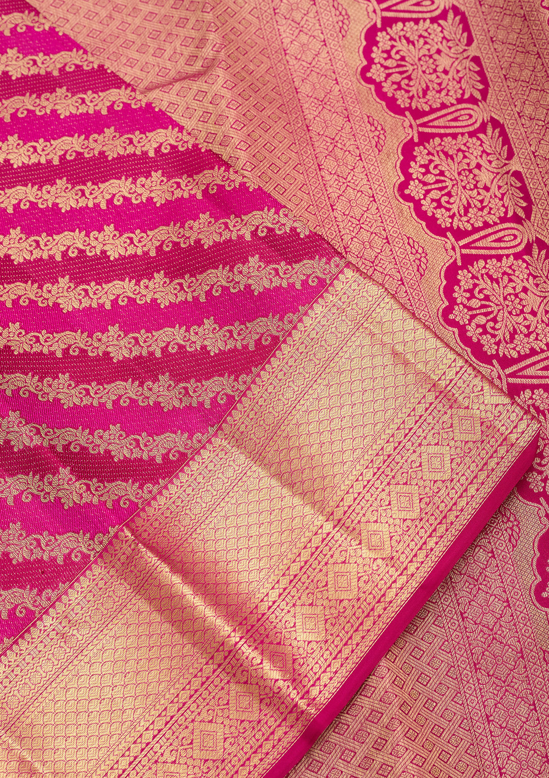 Magenta Pink Pure Silk Stripes Saree With Matching Blouse Piece