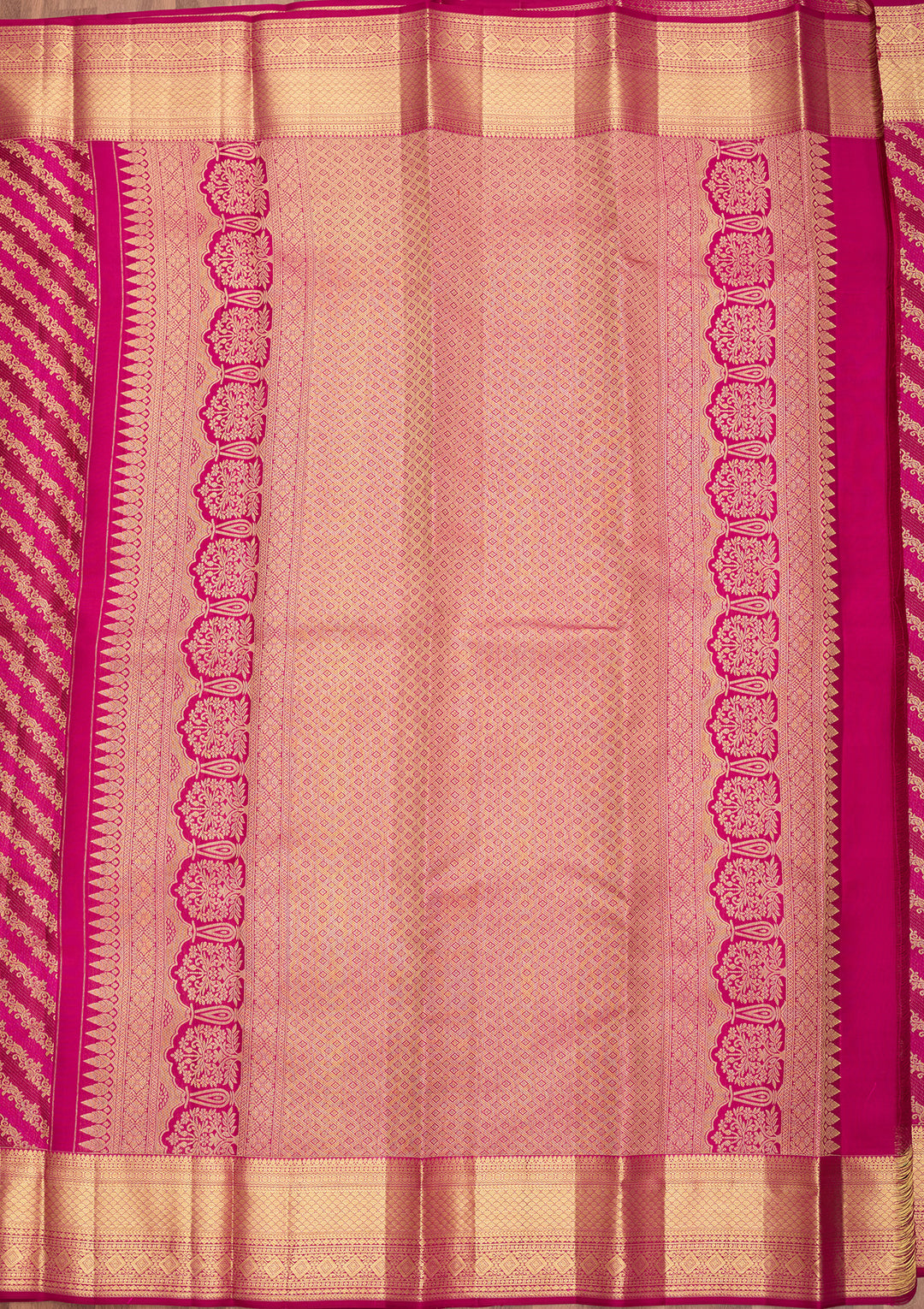 Magenta Pink Pure Silk Stripes Saree With Matching Blouse Piece