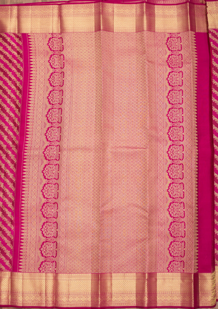 Magenta Pink Pure Silk Stripes Saree With Matching Blouse Piece