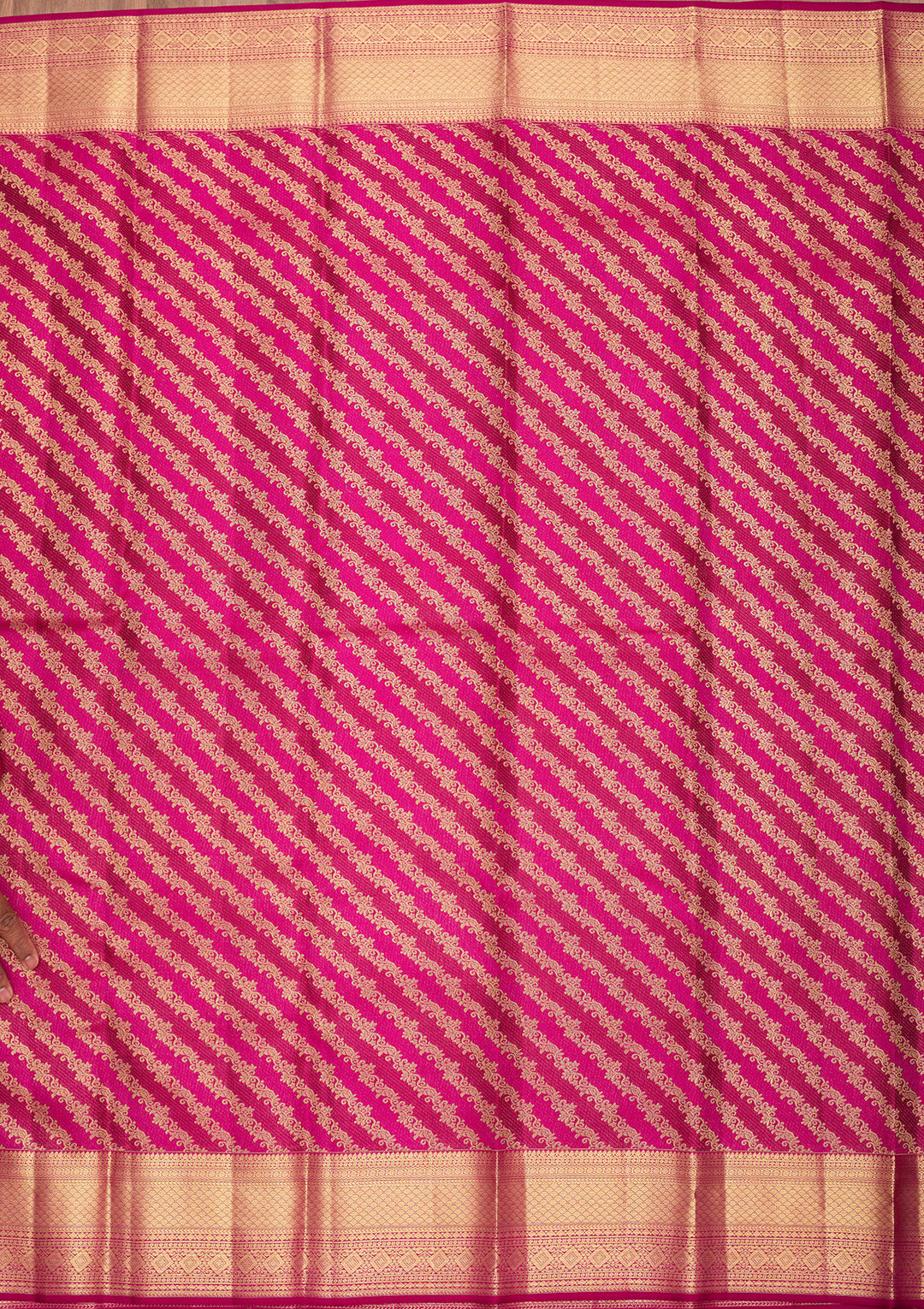 Magenta Pink Pure Silk Stripes Saree With Matching Blouse Piece
