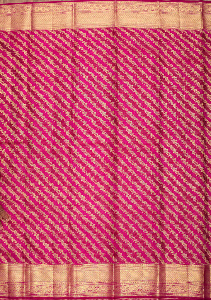 Magenta Pink Pure Silk Stripes Saree With Matching Blouse Piece