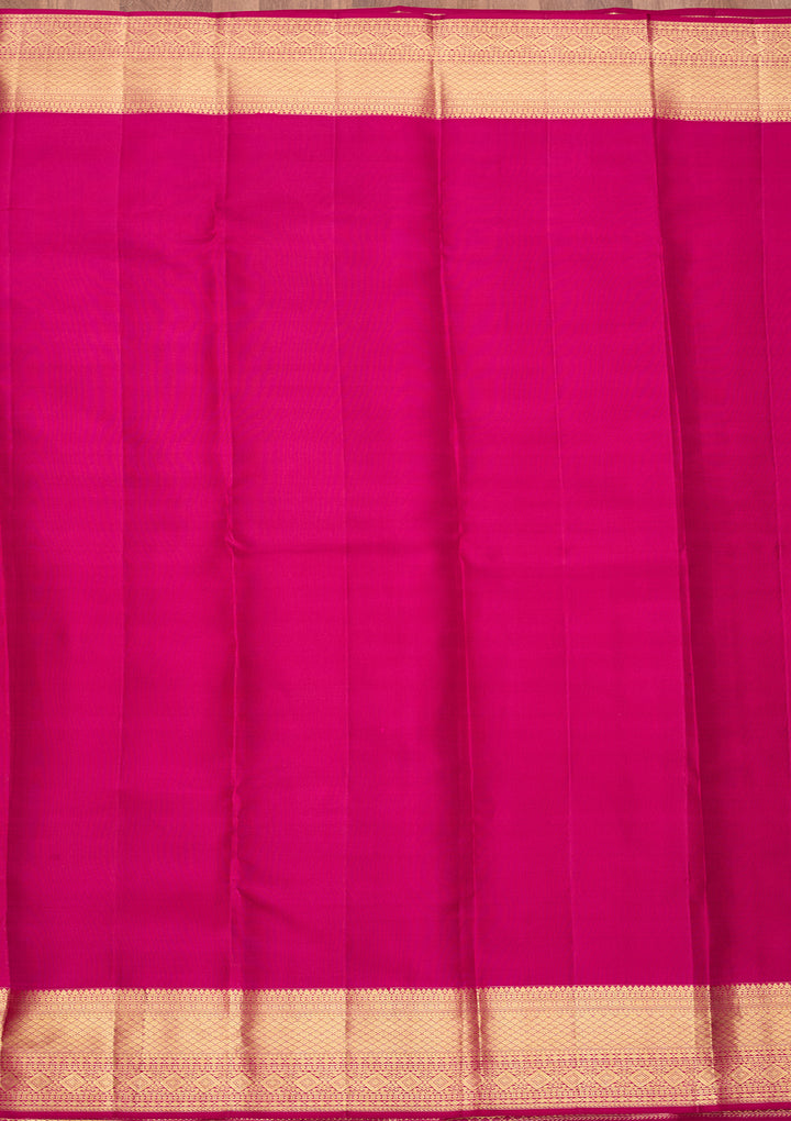 Magenta Pink Pure Silk Stripes Saree With Matching Blouse Piece