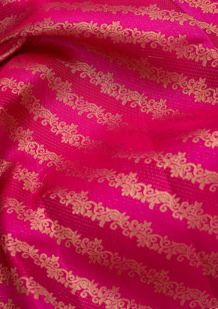 Rani Pink Pure Silk Stripes Saree With Matching Blouse Piece