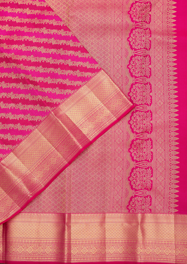 Rani Pink Pure Silk Stripes Saree With Matching Blouse Piece