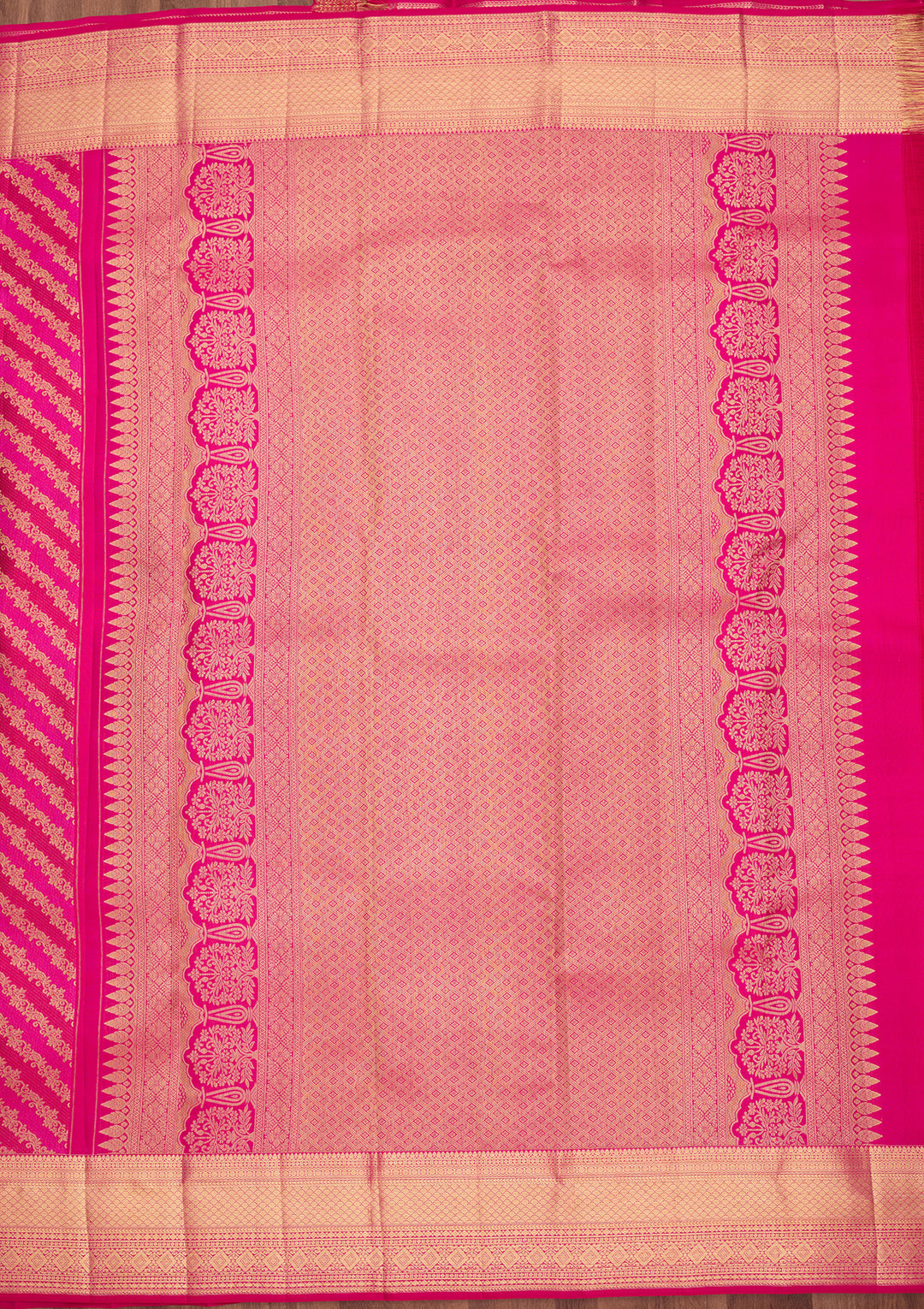 Rani Pink Pure Silk Stripes Saree With Matching Blouse Piece