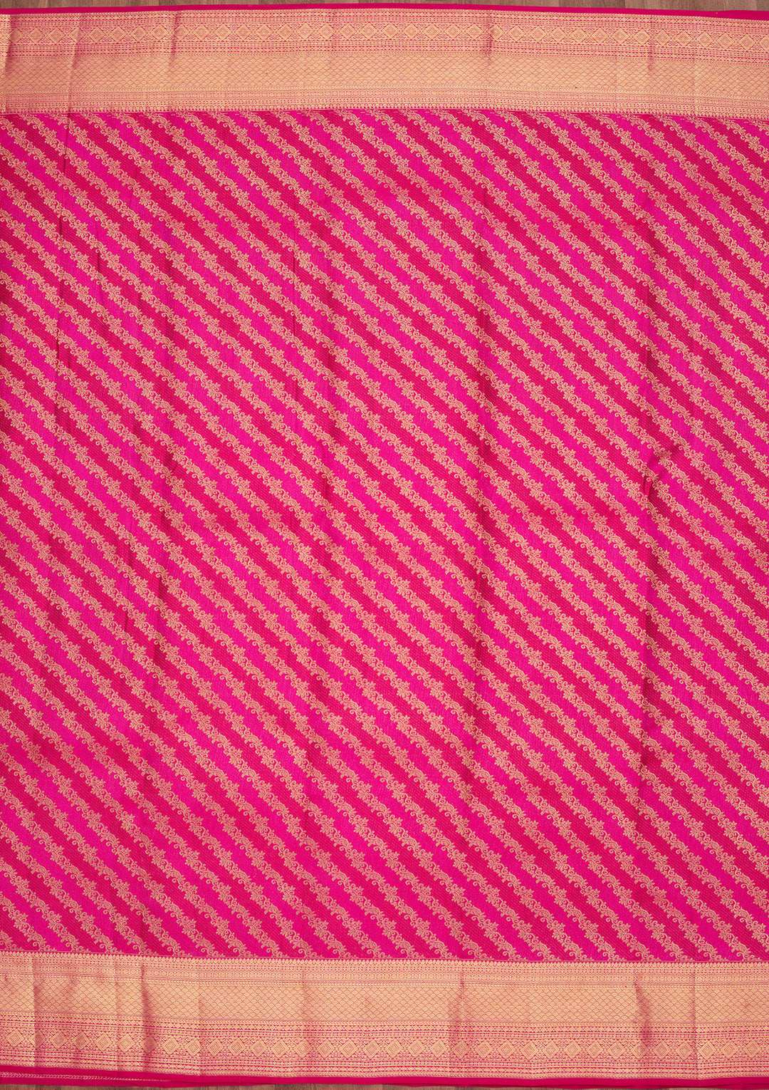 Rani Pink Pure Silk Stripes Saree With Matching Blouse Piece