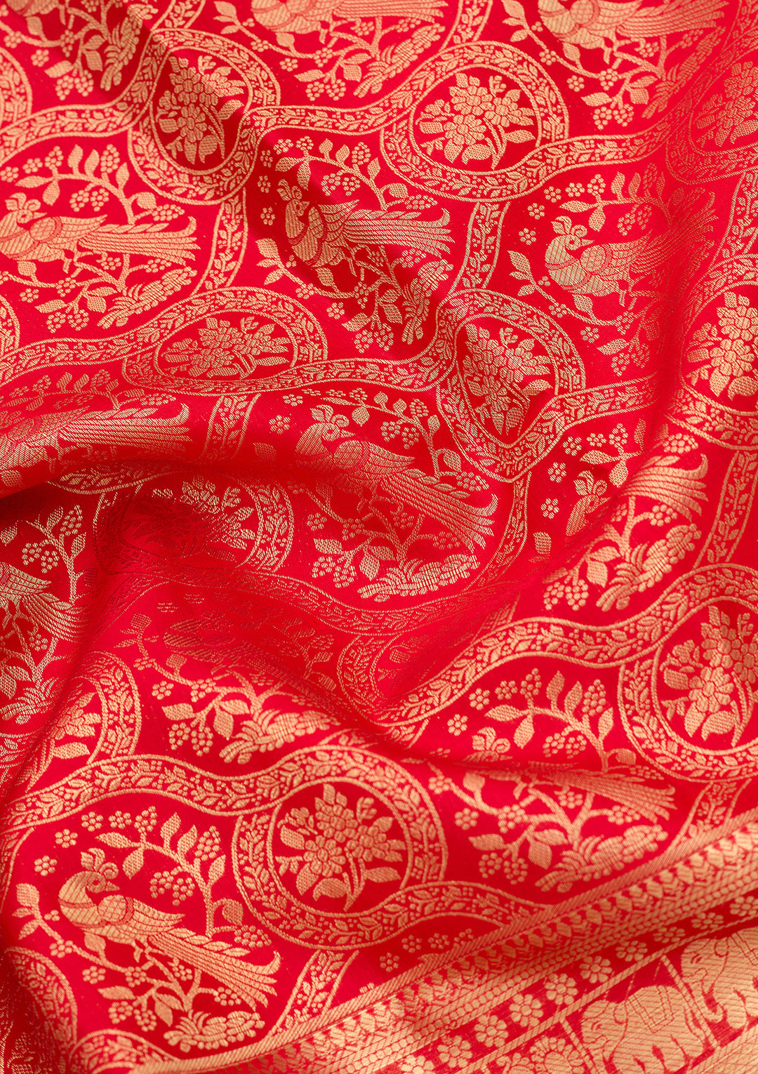 Red Pure Silk Jaal Saree With Matching Blouse Piece