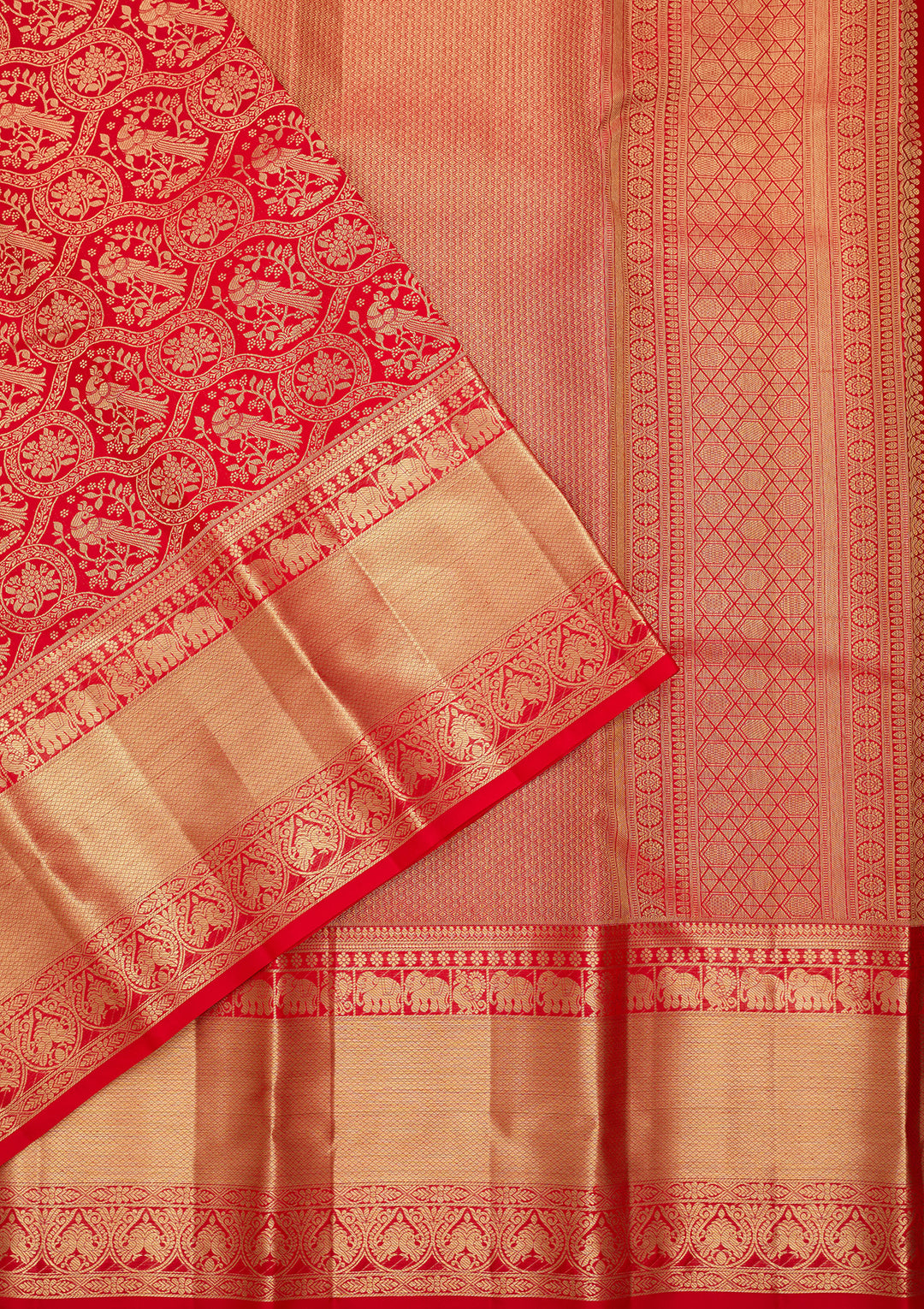 Red Pure Silk Jaal Saree With Matching Blouse Piece