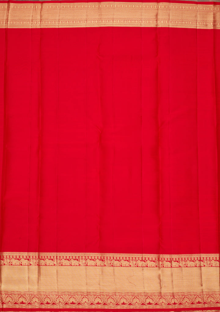 Red Pure Silk Jaal Saree With Matching Blouse Piece