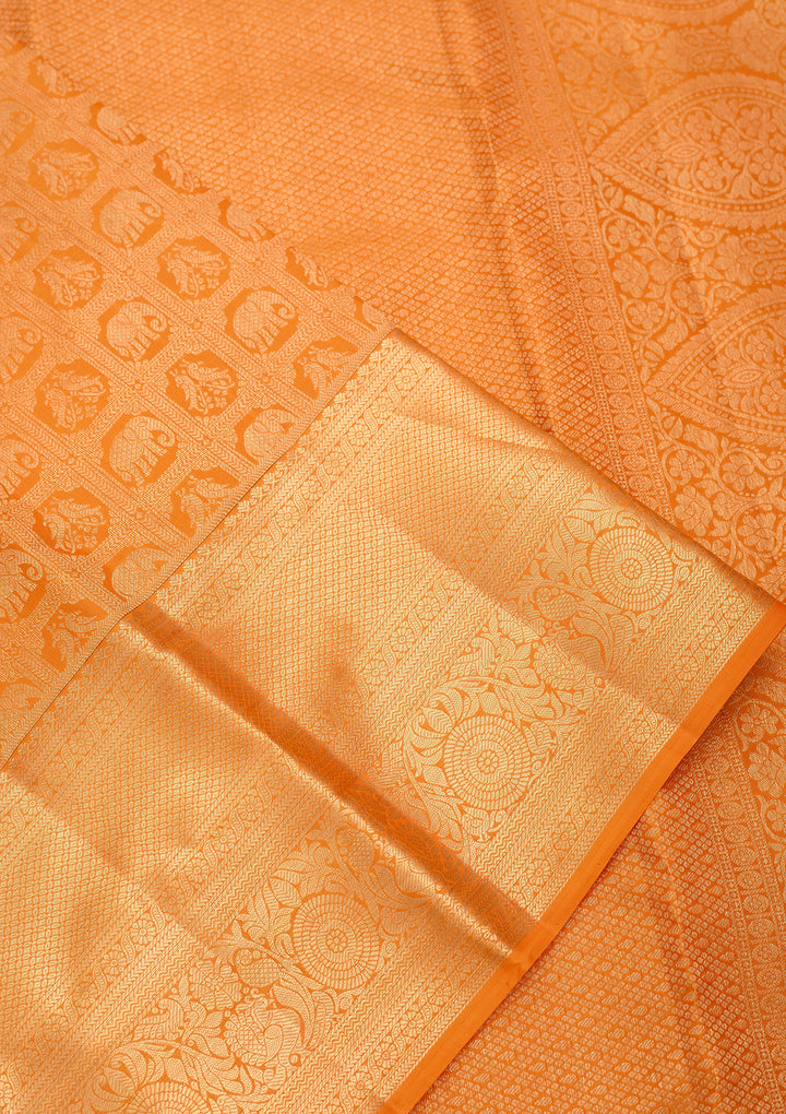 Mustard Yellow Pure Silk Jaal Saree With Matching Blouse Piece