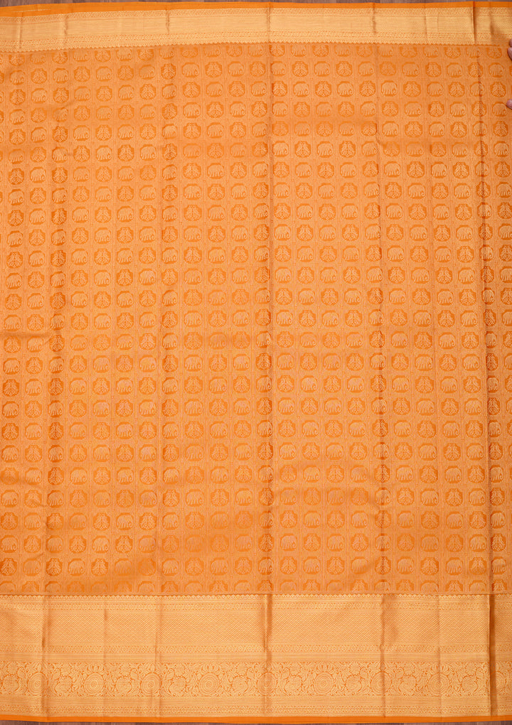 Mustard Yellow Pure Silk Jaal Saree With Matching Blouse Piece