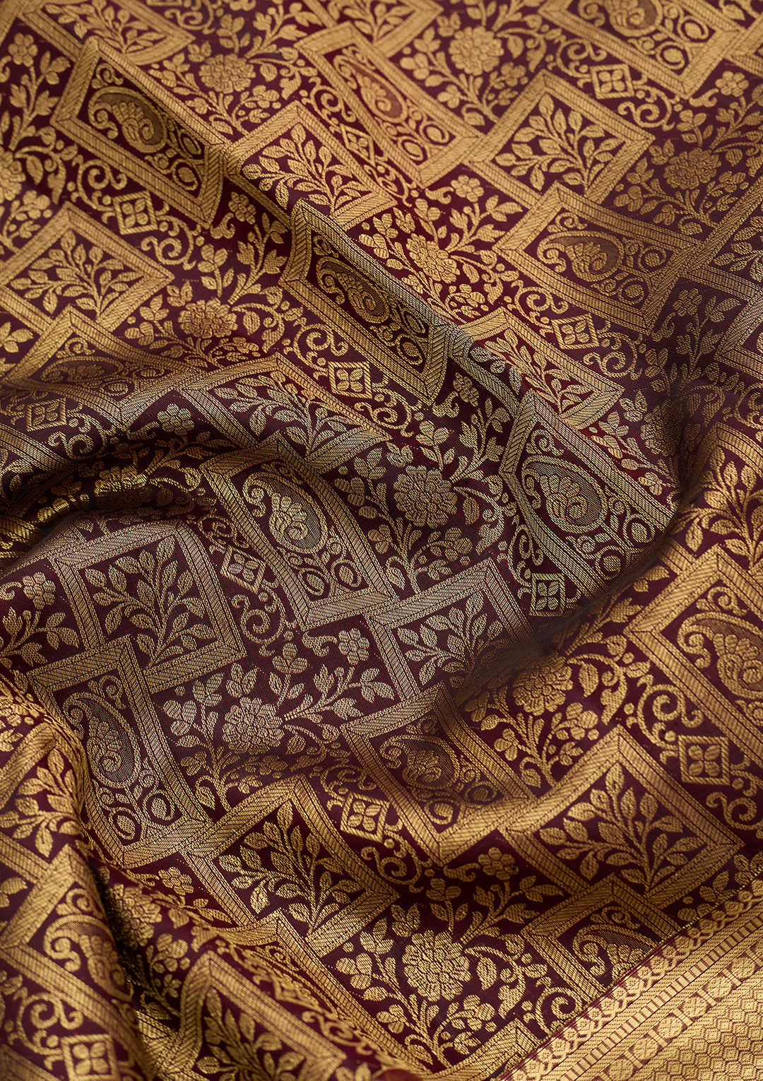 Brown Pure Silk Jaal Saree With Matching Blouse Piece